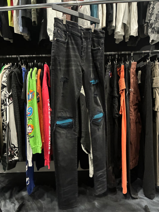 Amiri Aged Black MX1 Turquoise Patch Jean (33)