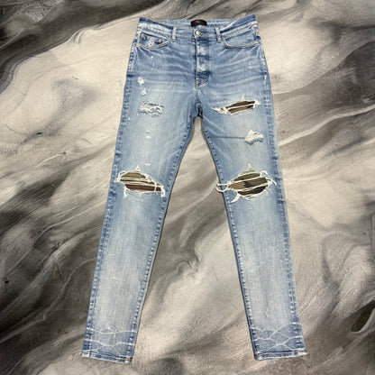 Amiri Indigo Blue/Camo Patch Jean (34)