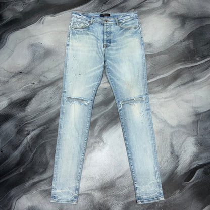 Amiri Light Blue Plain Shotgun Distressed Knees Jean (34)