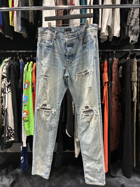 Amiri Light Blue/Black Bandana Patch Jean (38)
