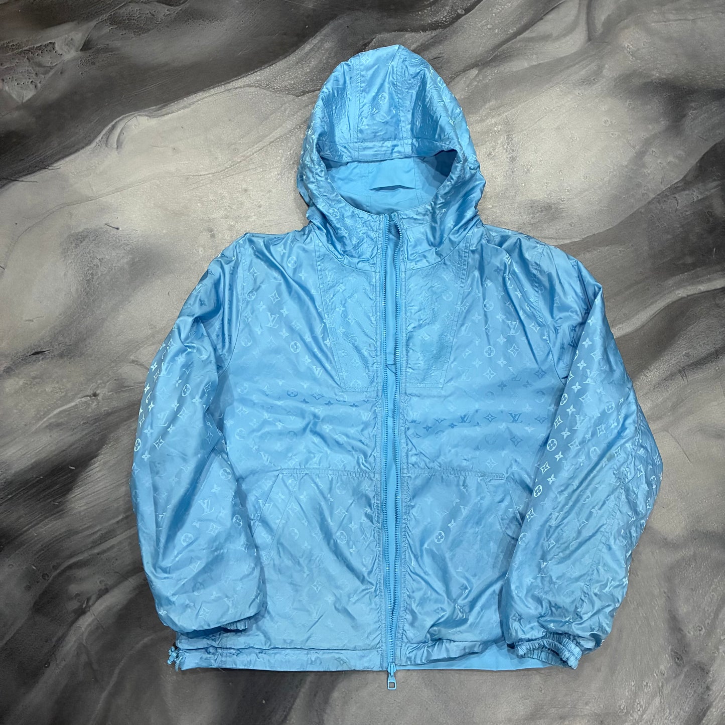 Louis V. Baby Blue Monogram Windbreaker Zip Up (XL)