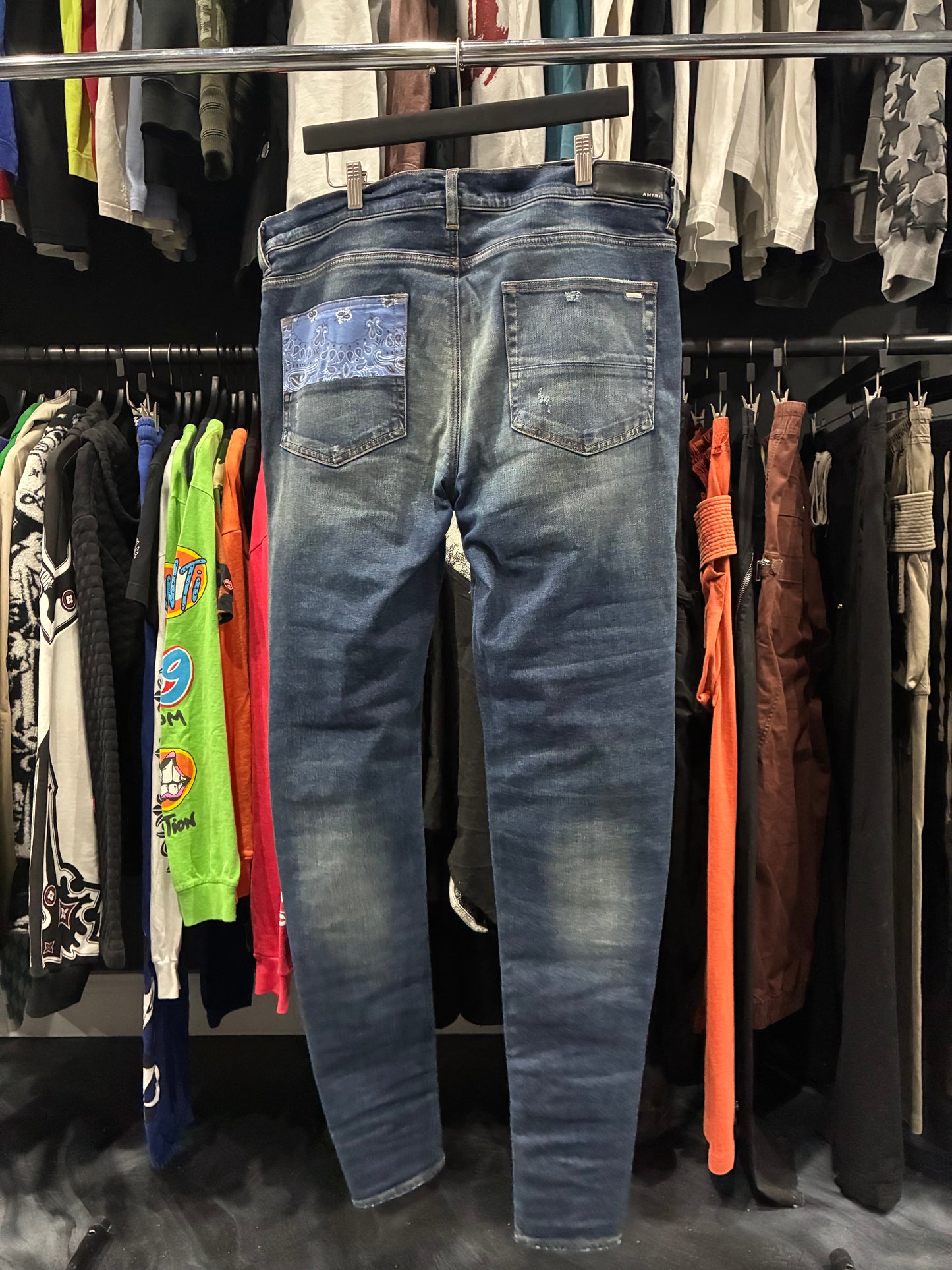 Amiri Dark Blue Bandana Patched Jean (38)