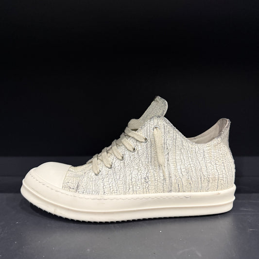 Rick Owens White Cracked Paint Low Top Sneaker (10)