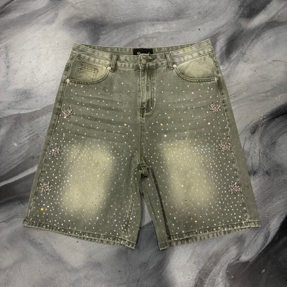 Fraternal Olive Bedazzled Jean Shorts (32)