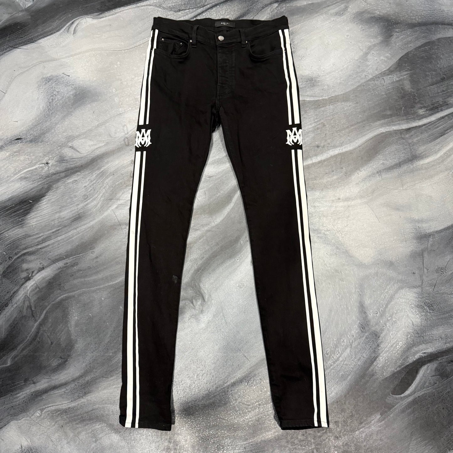 Amiri Black/White AM Logo Stripe Jean (31)