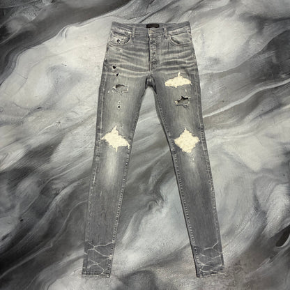Amiri Grey/White Patch Distressed Jean (30)
