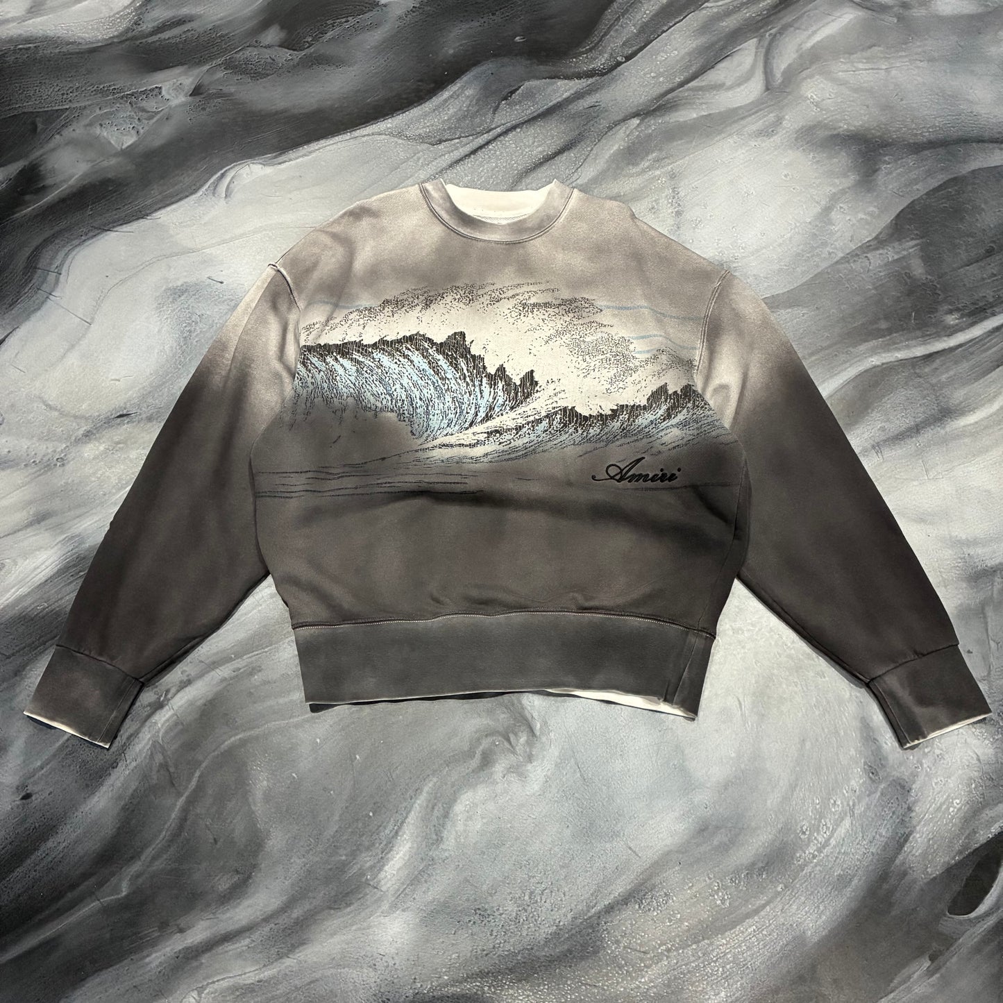 Amiri Grey/Blue Ocen Wave Crewneck Sweater (L)