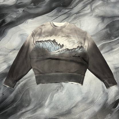 Amiri Grey/Blue Ocen Wave Crewneck Sweater (L)