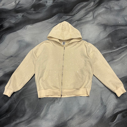 Saint Vanity Cream Bedazzled Zip Up Hoodie (M)