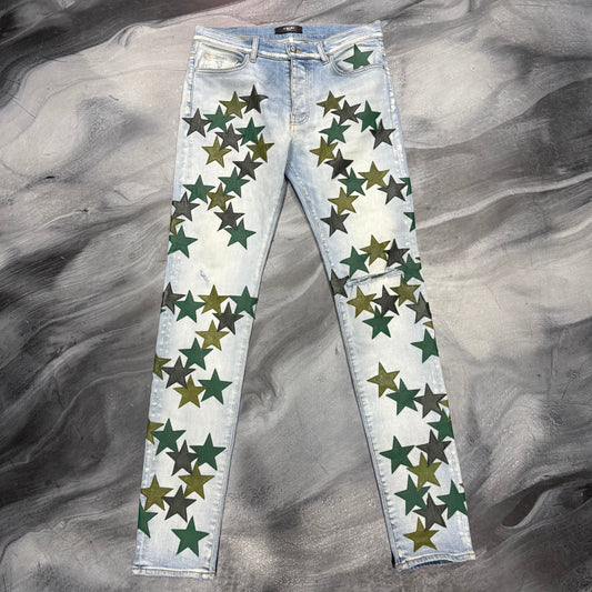 Amiri Light Blue/Green Stars Chemist Jean (33)