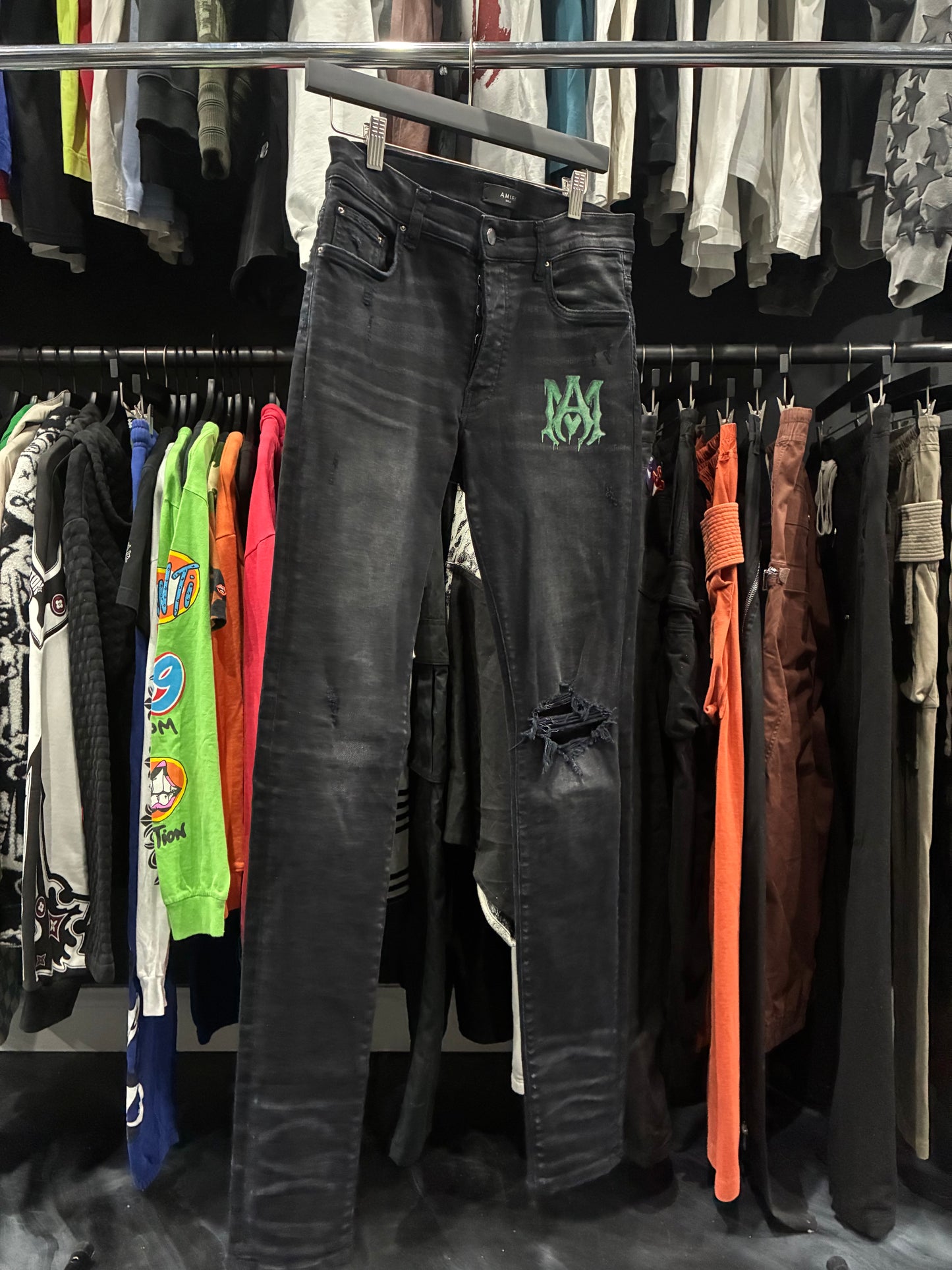 Amiri Aged Black Watercolor Green Logo Jean (31)