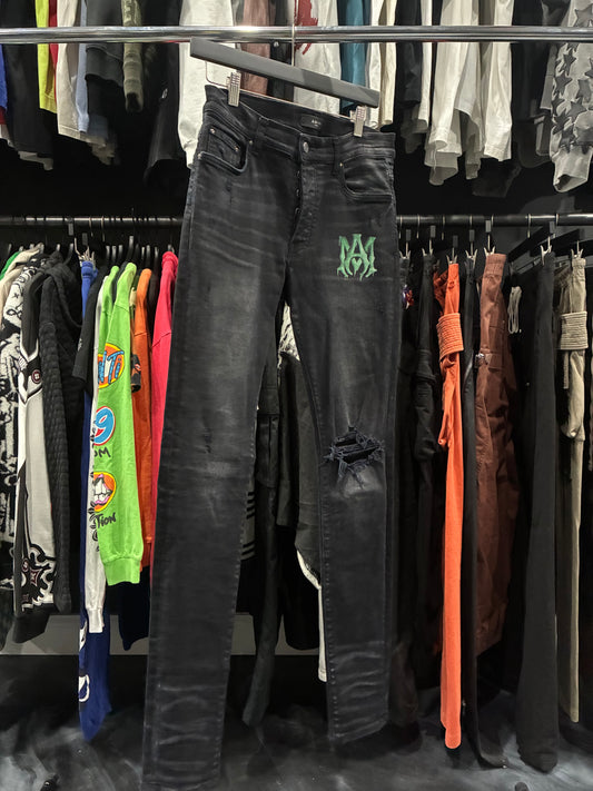Amiri Aged Black Watercolor Green Logo Jean (31)