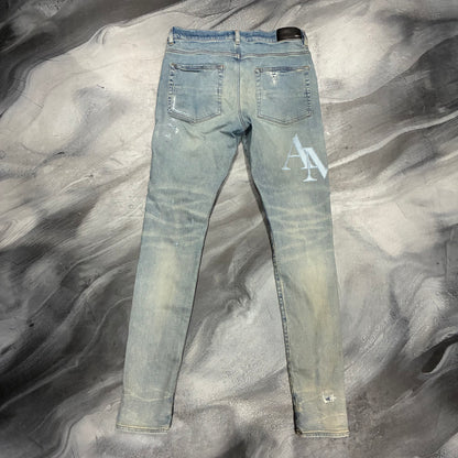 Amiri Light Blue/Baby Blue Staggered Logo Jean (33)