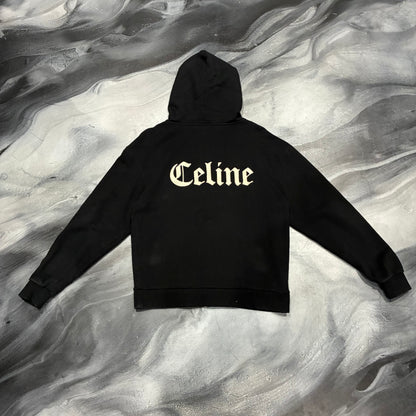Celine Black Gothic Logo Zip Up Hoodie