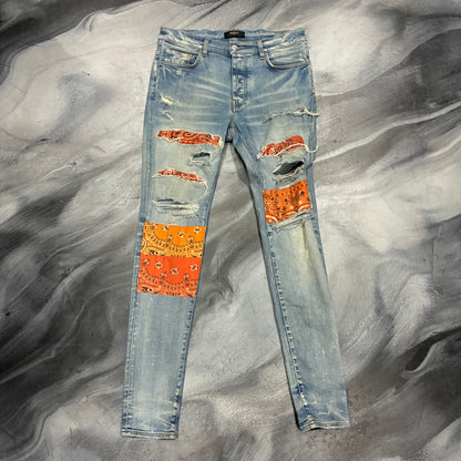 Amiri Indigo/Orange Bandana Art Patch Jean (33)
