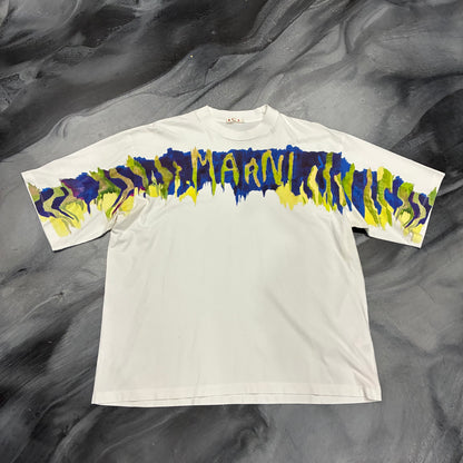 Marni White/Blue & Yellow Paint Graphic Tee (XL)
