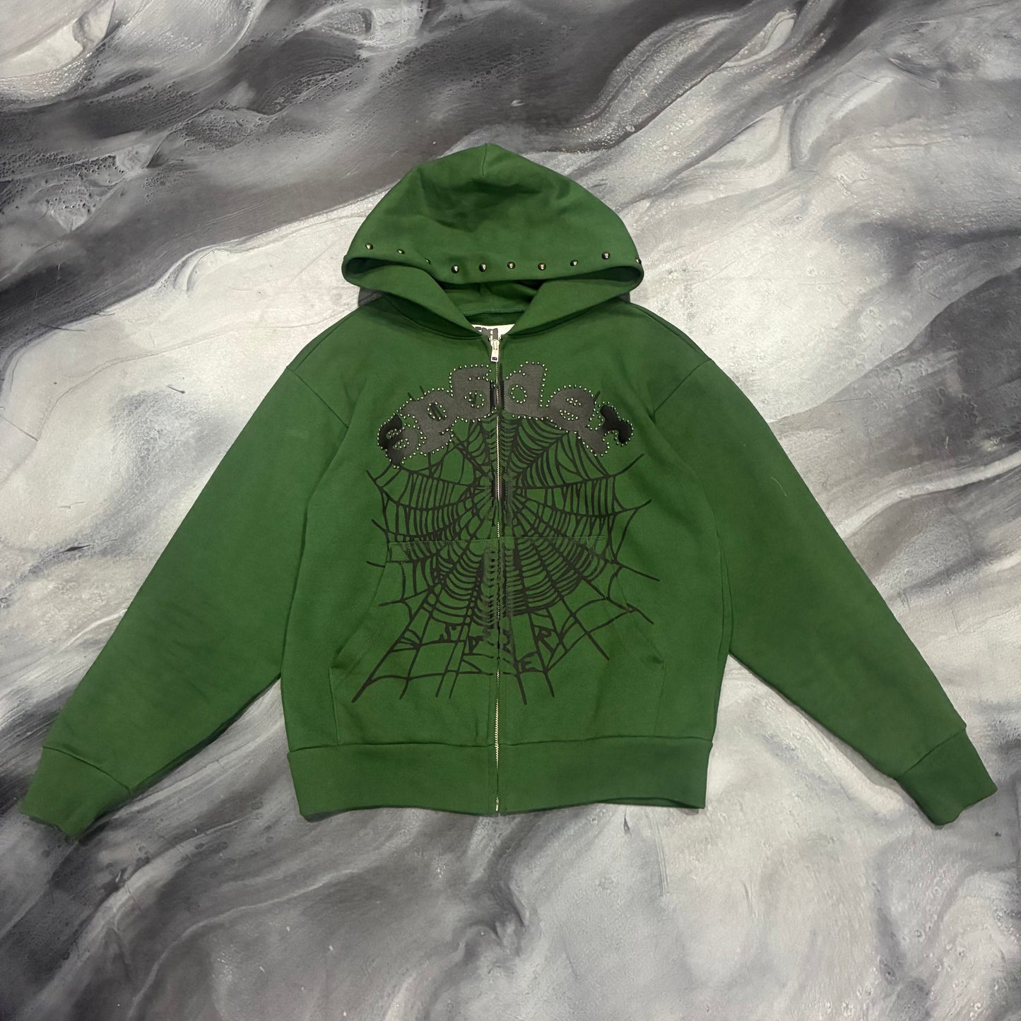 Sp5der Green/Black Web Zip Up Hoodie (S)