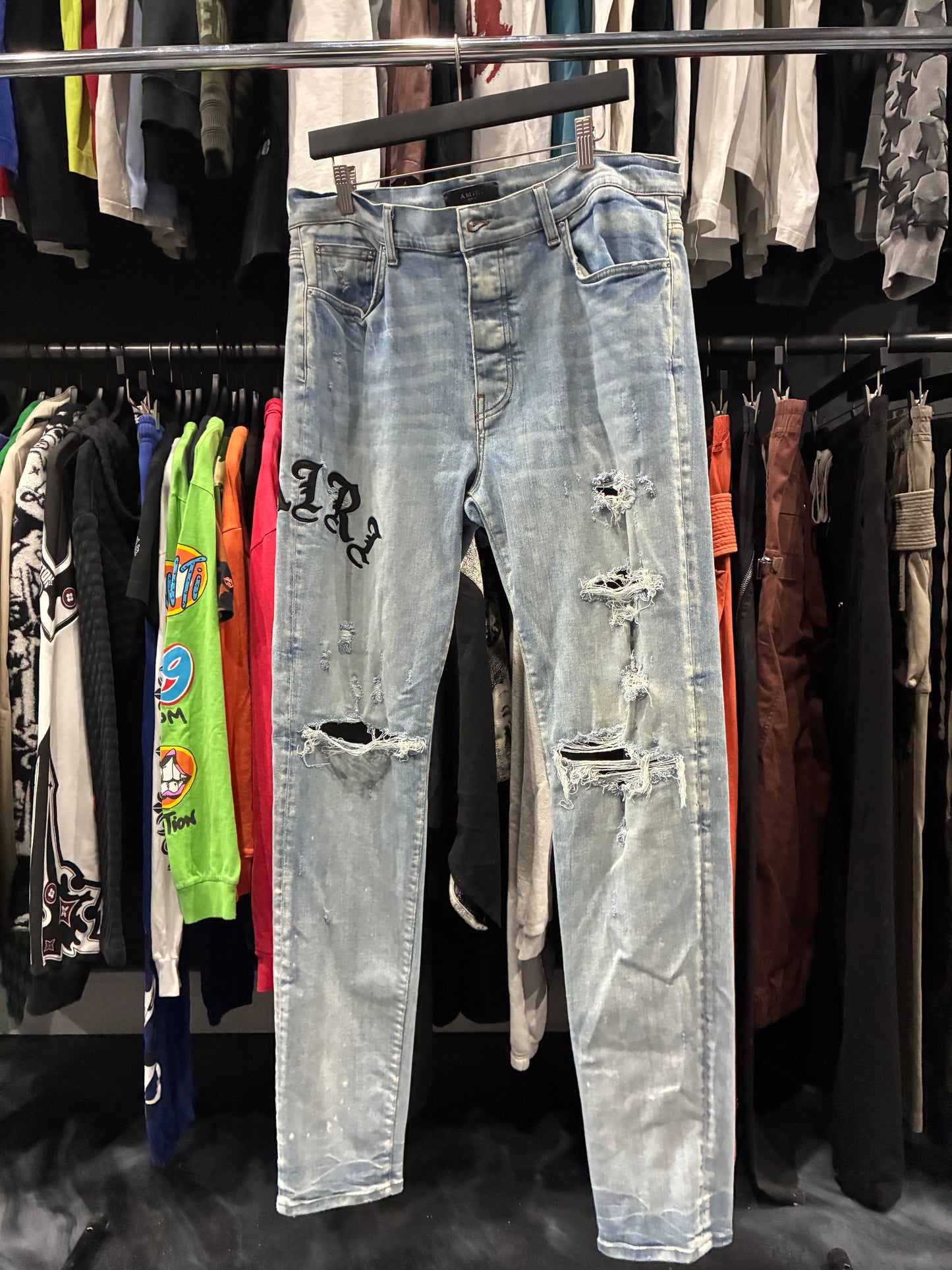 Amiri Light Blue/Black Old English Logo Jean (38)
