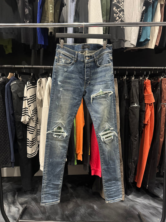 Amiri Antique Indigo/Green Plaid Patch MX1 Jean (30)