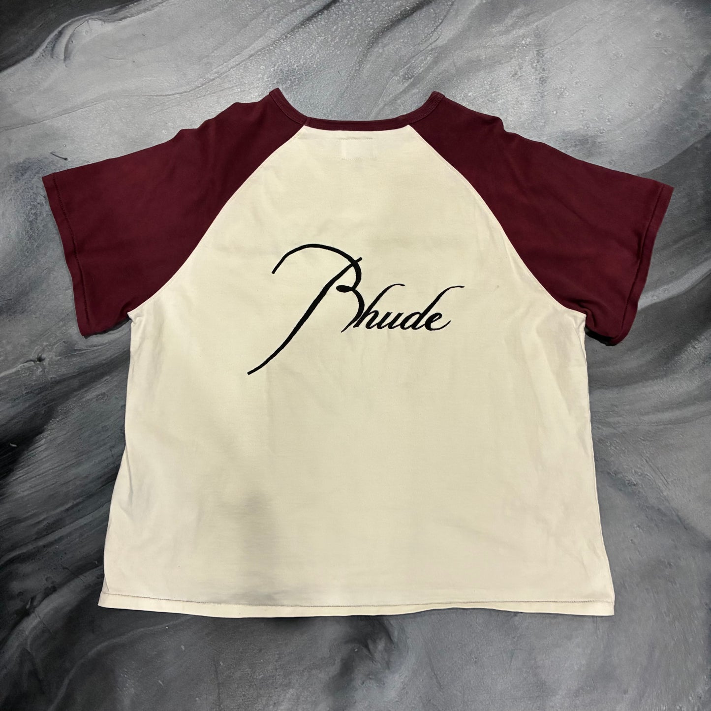 Rhude Cream/Burgundy Logo Tee (S)