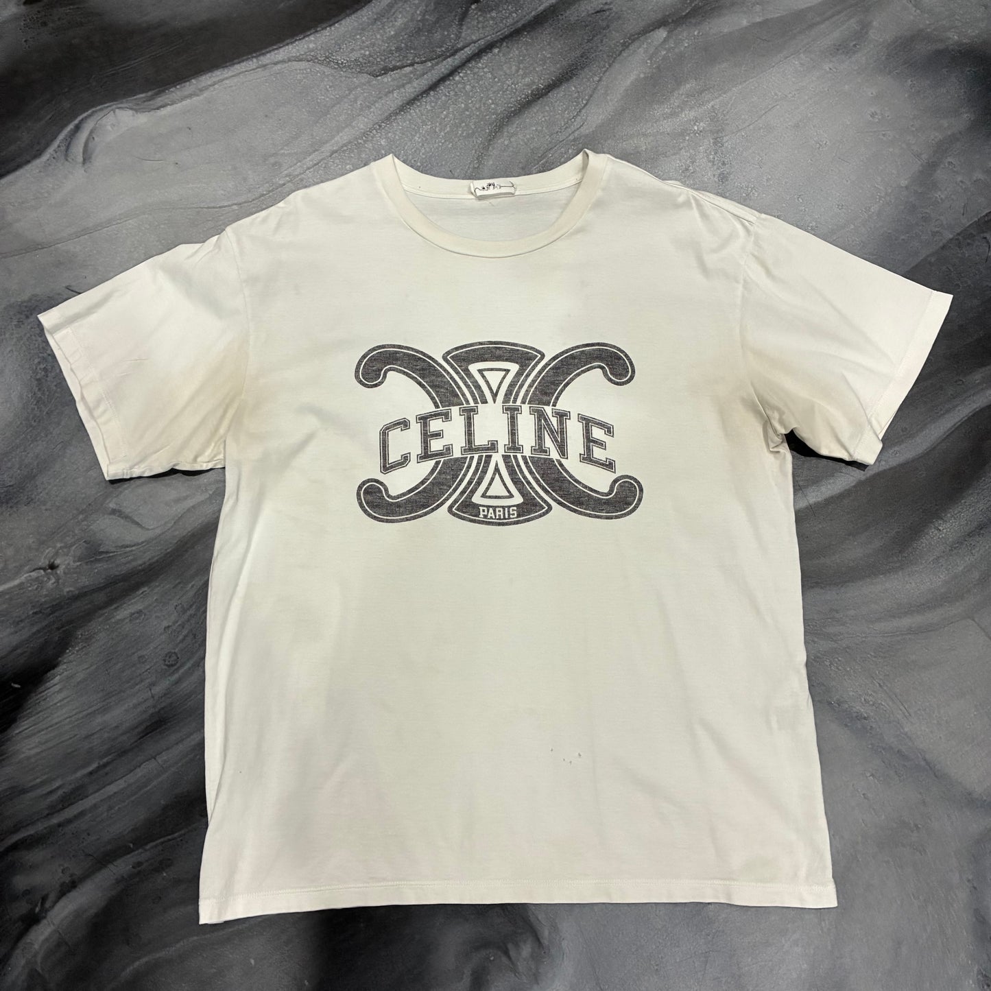 Celine White/Black Double C Paris Logo Tee (S)
