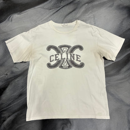 Celine White/Black Double C Paris Logo Tee (S)