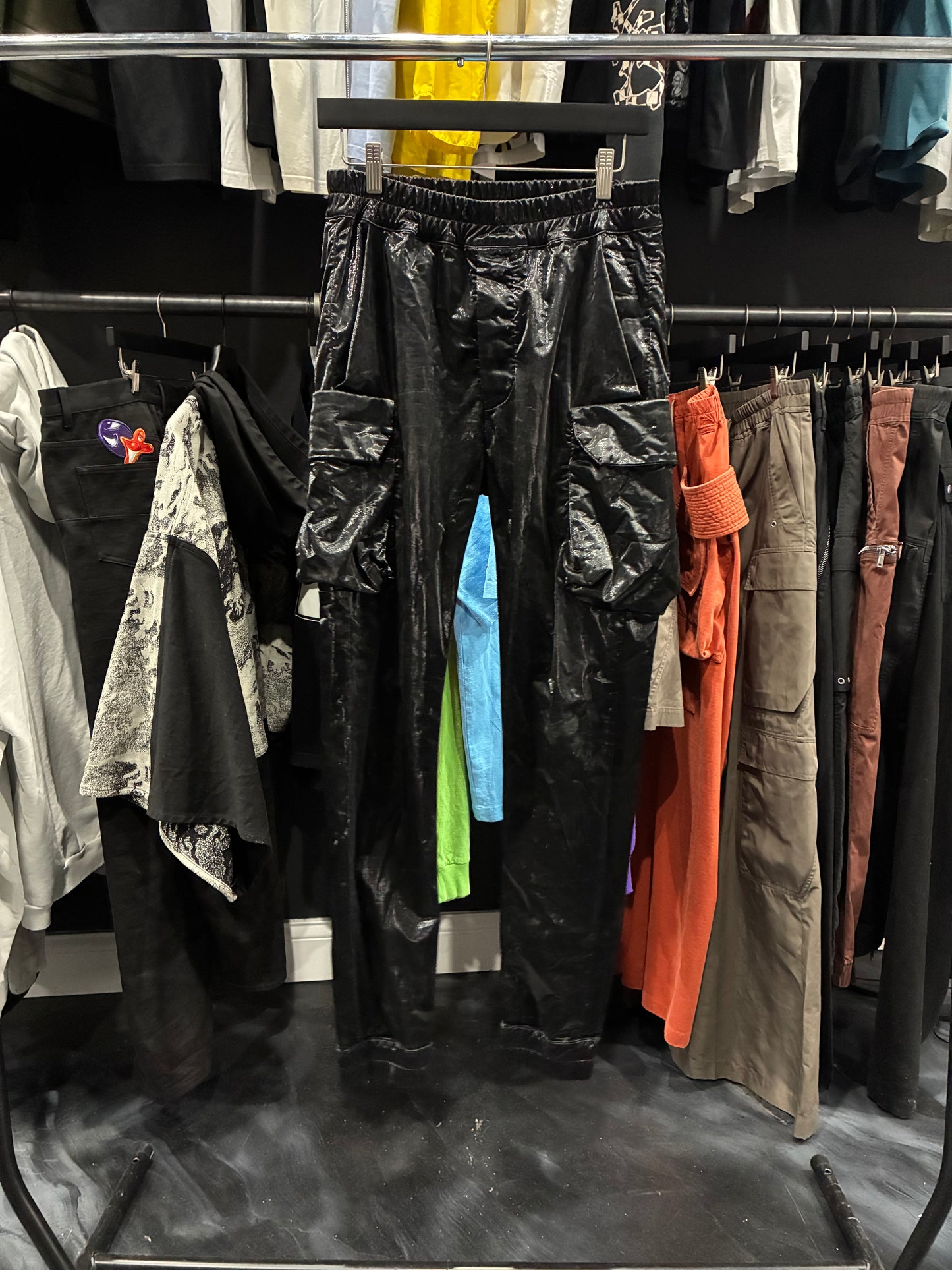 Rick Owen’s Black Shiny Cargo Pants (M)