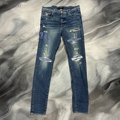 Amiri Dark Blue/Blue Old English Bandana Patch Jean (36)