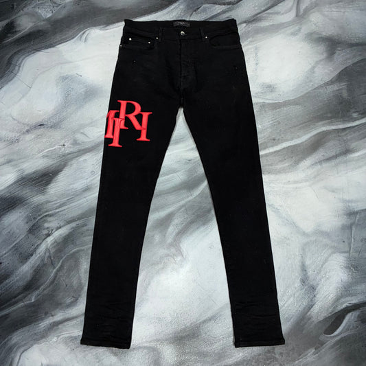 Amiri Black/Red Staggered Logo Patch Jean (34)