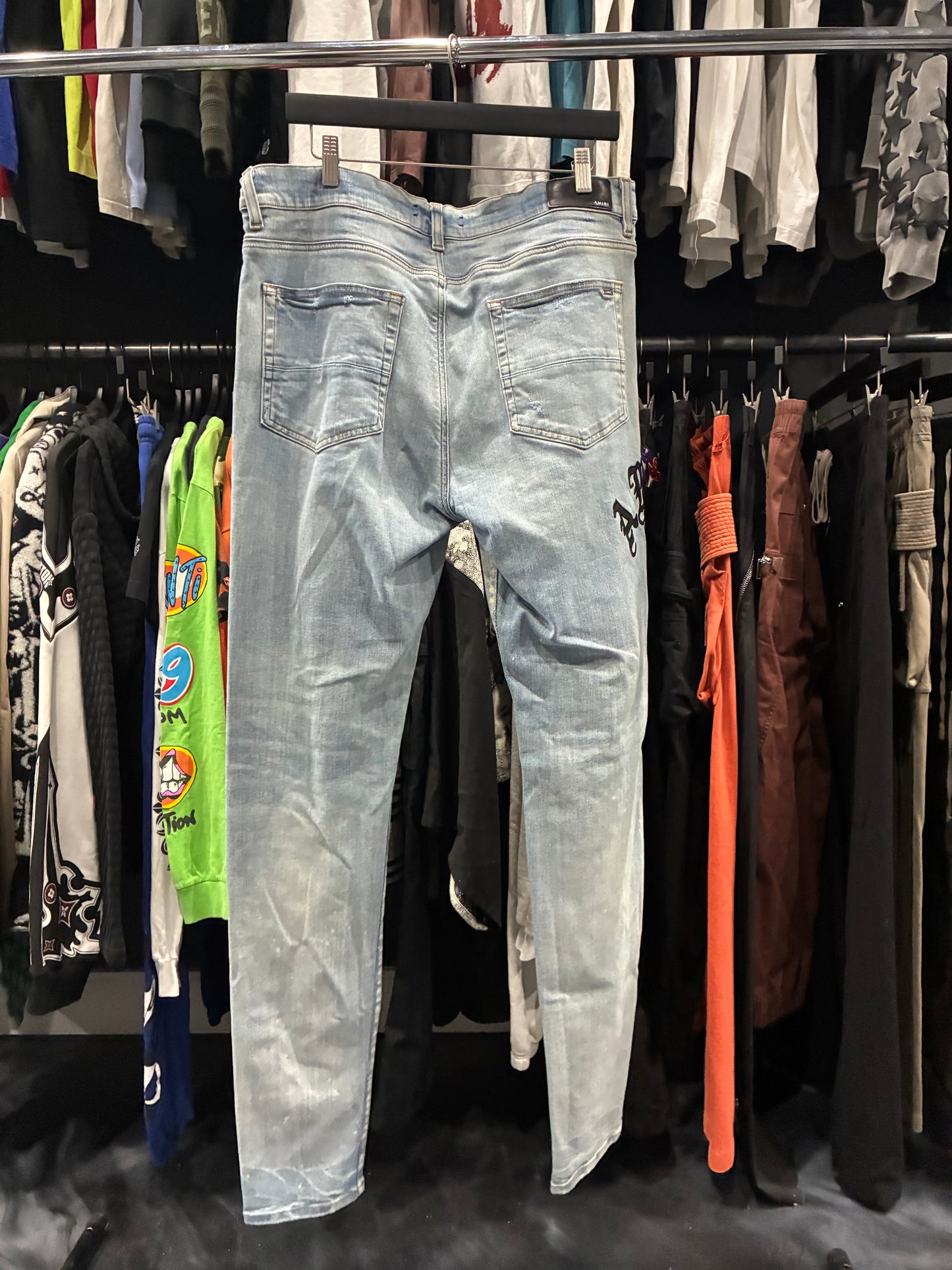 Amiri Light Blue/Black Old English Logo Jean (38)