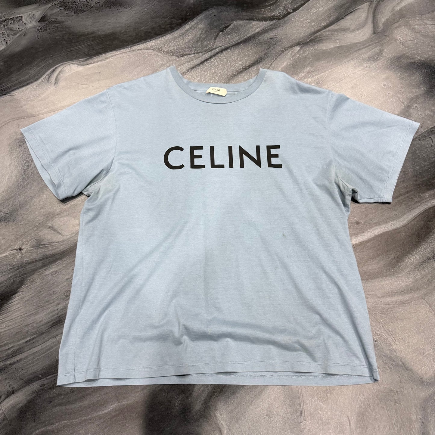 Celine Baby Blue/Black Logo Tee (L)