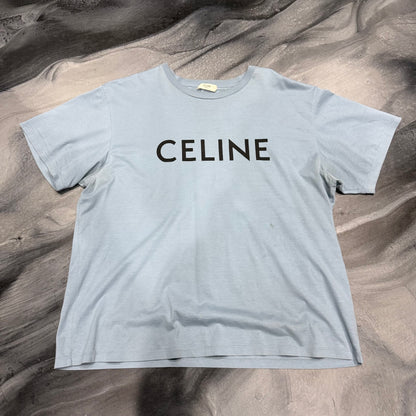Celine Baby Blue/Black Logo Tee (L)