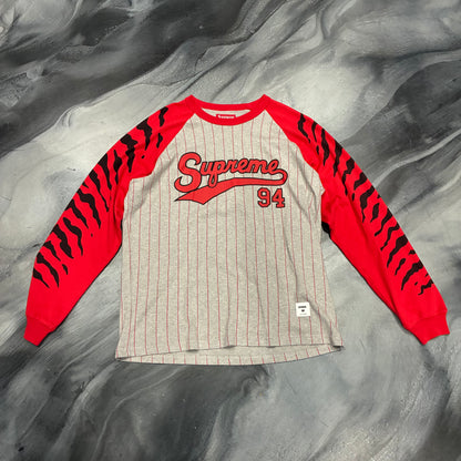 Supreme Grey/Red Baseball Longsleeve Tee (M)