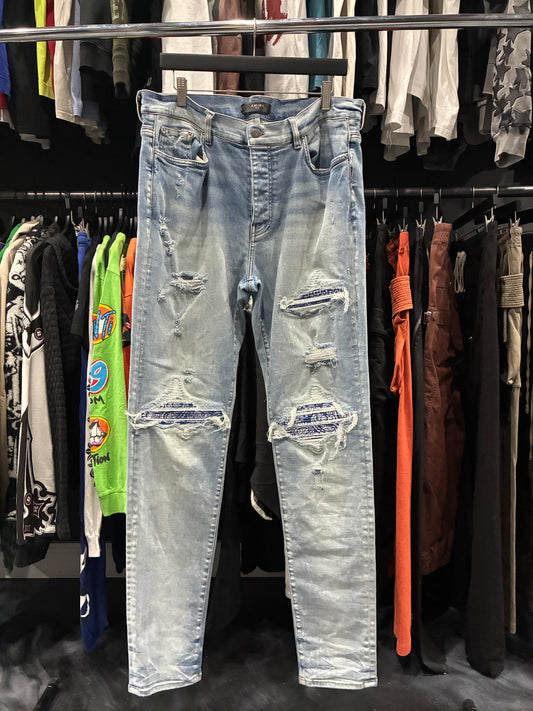Amiri Light Wash/Blue Bandana Patch Jean