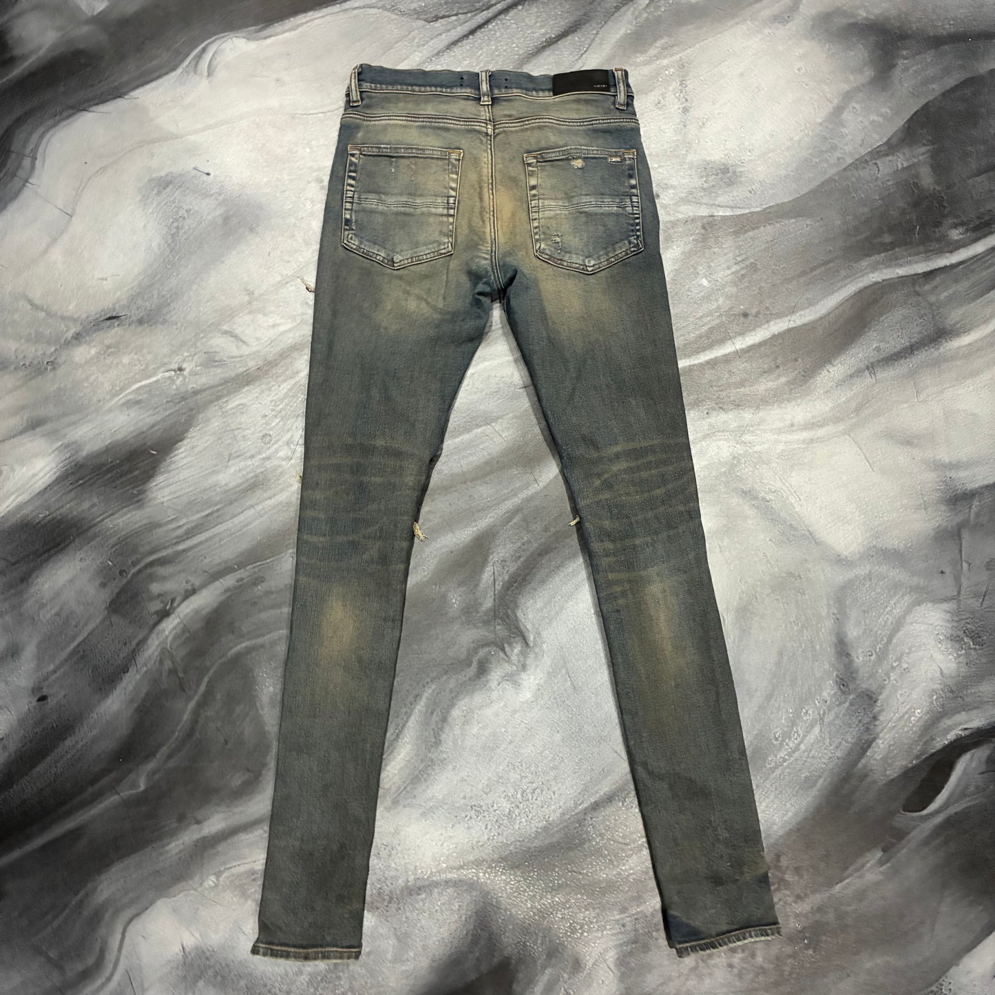Amiri Aged Indigo Plaid Patch Jeans (30)