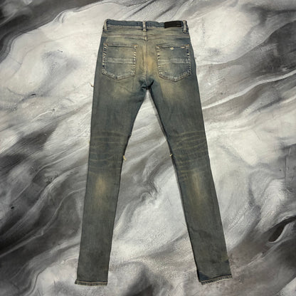 Amiri Aged Indigo Plaid Patch Jeans (30)