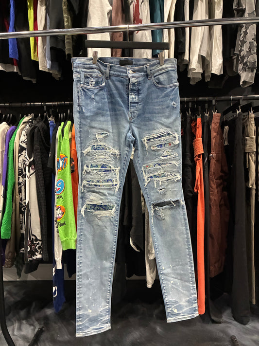 Amiri Light Blue Paisley Patch Jean (36)