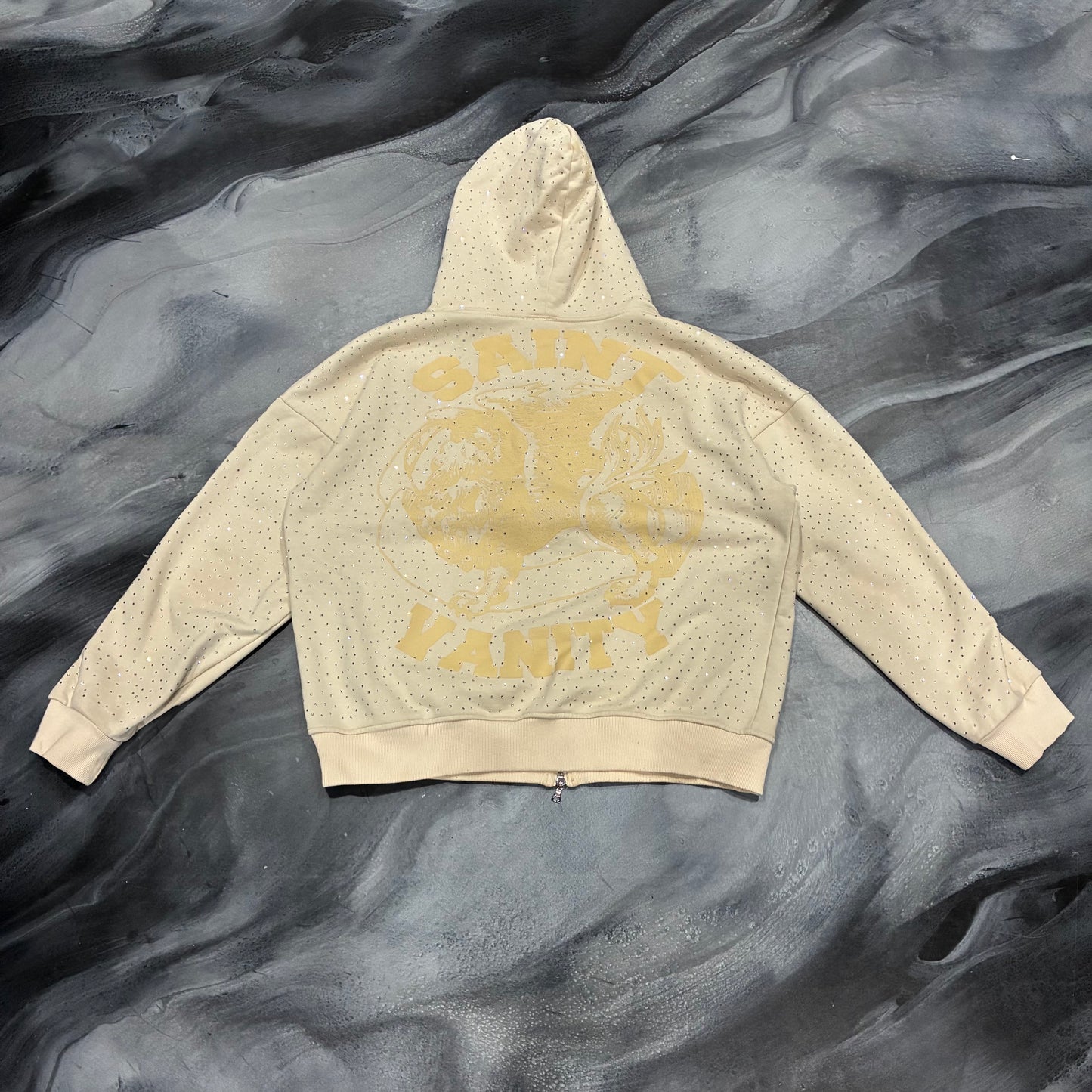 Saint Vanity Cream Bedazzled Zip Up Hoodie (M)