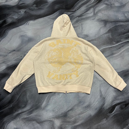 Saint Vanity Cream Bedazzled Zip Up Hoodie (M)