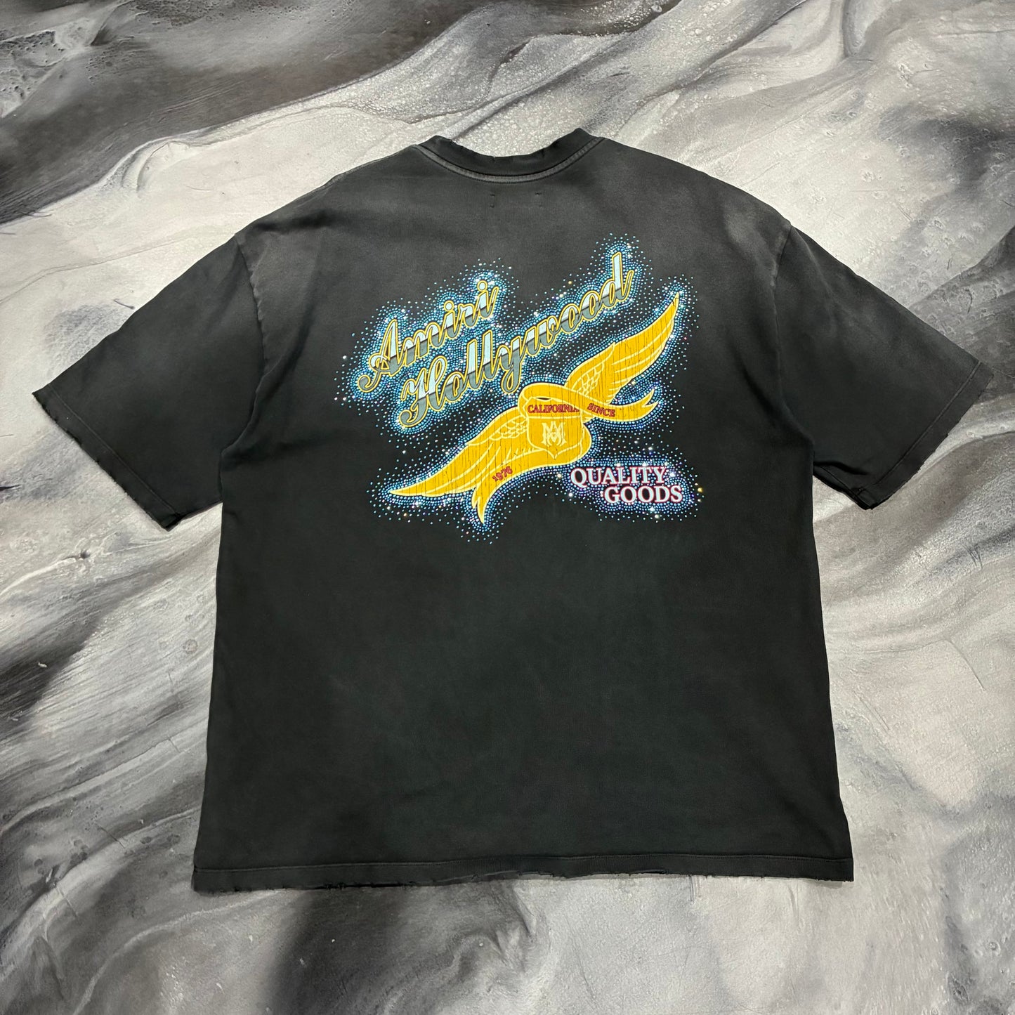Amiri Black/Blue & Yellow Bling Hollywood Crest Tee (L)