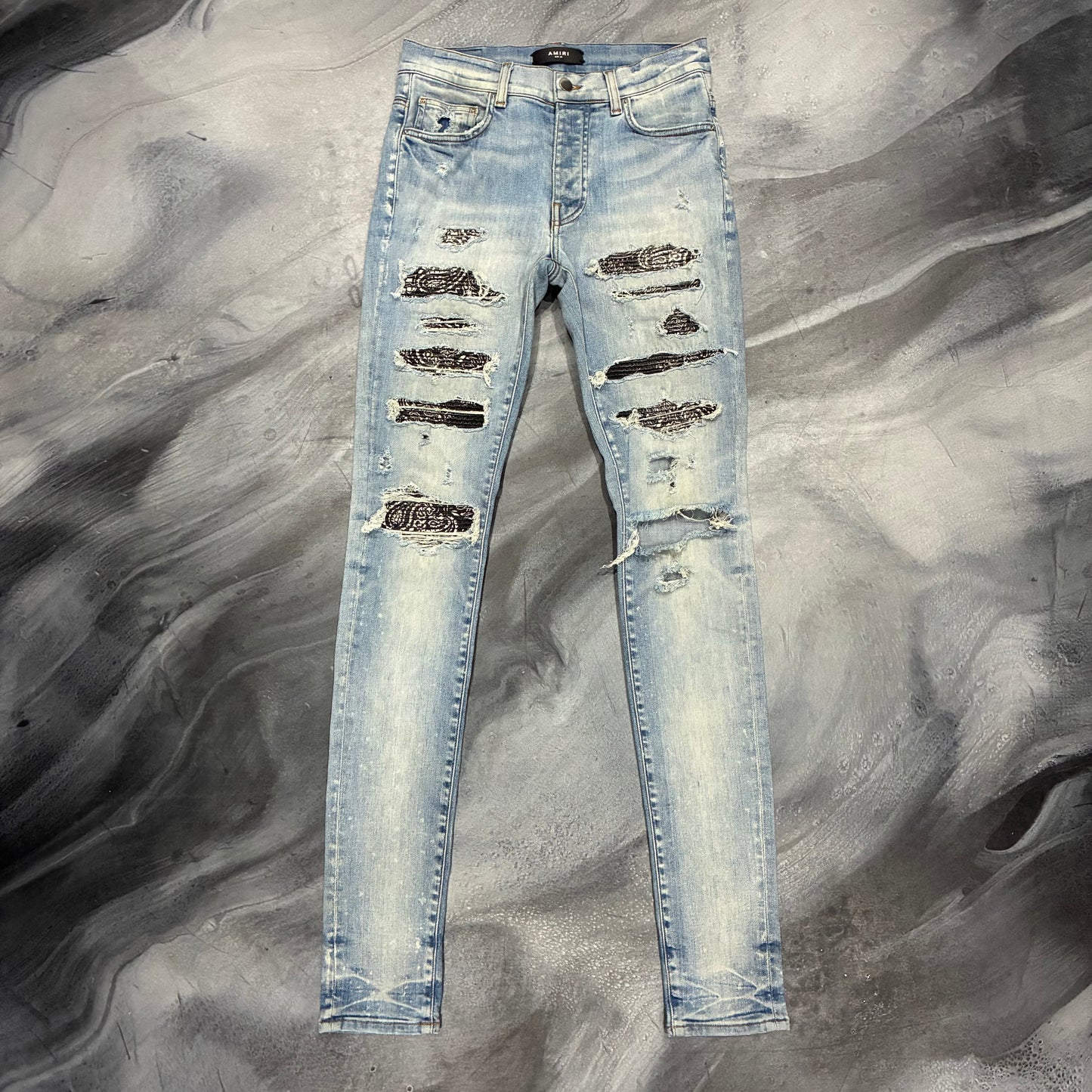Amiri Light Blue/Black Bandana Patch Thrasher Jean (29)