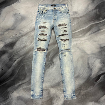 Amiri Light Blue/Black Bandana Patch Thrasher Jean (29)