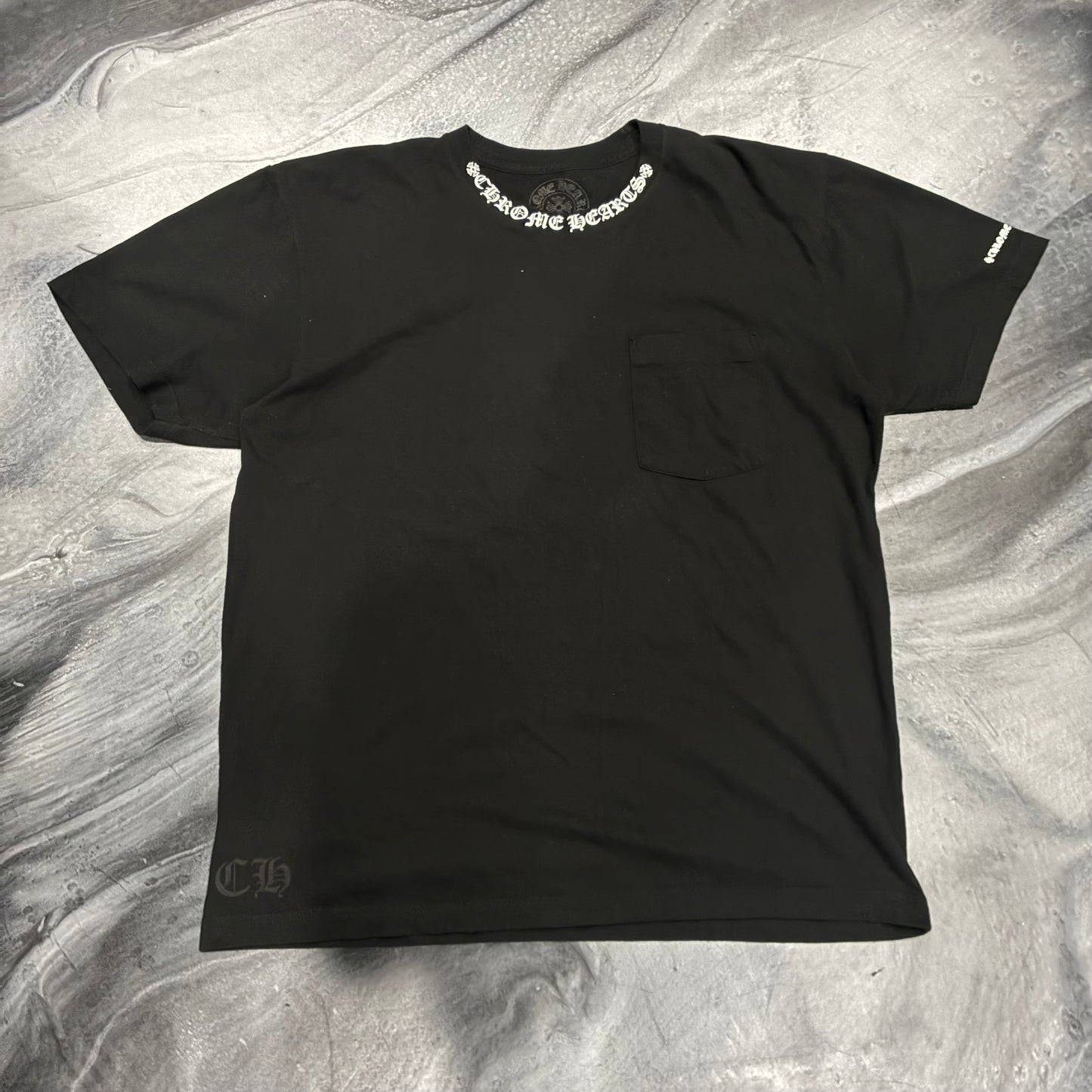 Chrome Hearts Black/White Neck Script Pocket Tee (L)
