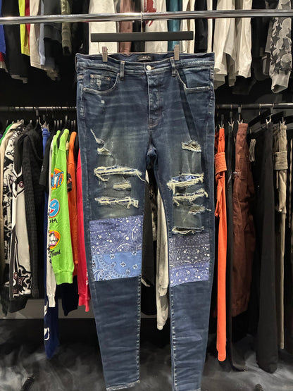 Amiri Dark Blue Bandana Patched Jean (38)