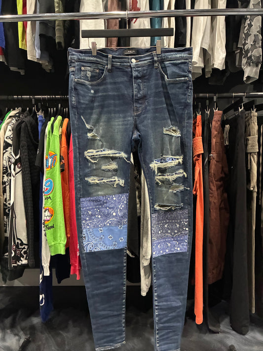 Amiri Dark Blue Bandana Patched Jean (38)