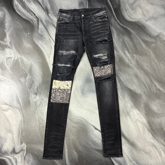 Amiri Black/Cream Bandana Art Patch Jean (31)