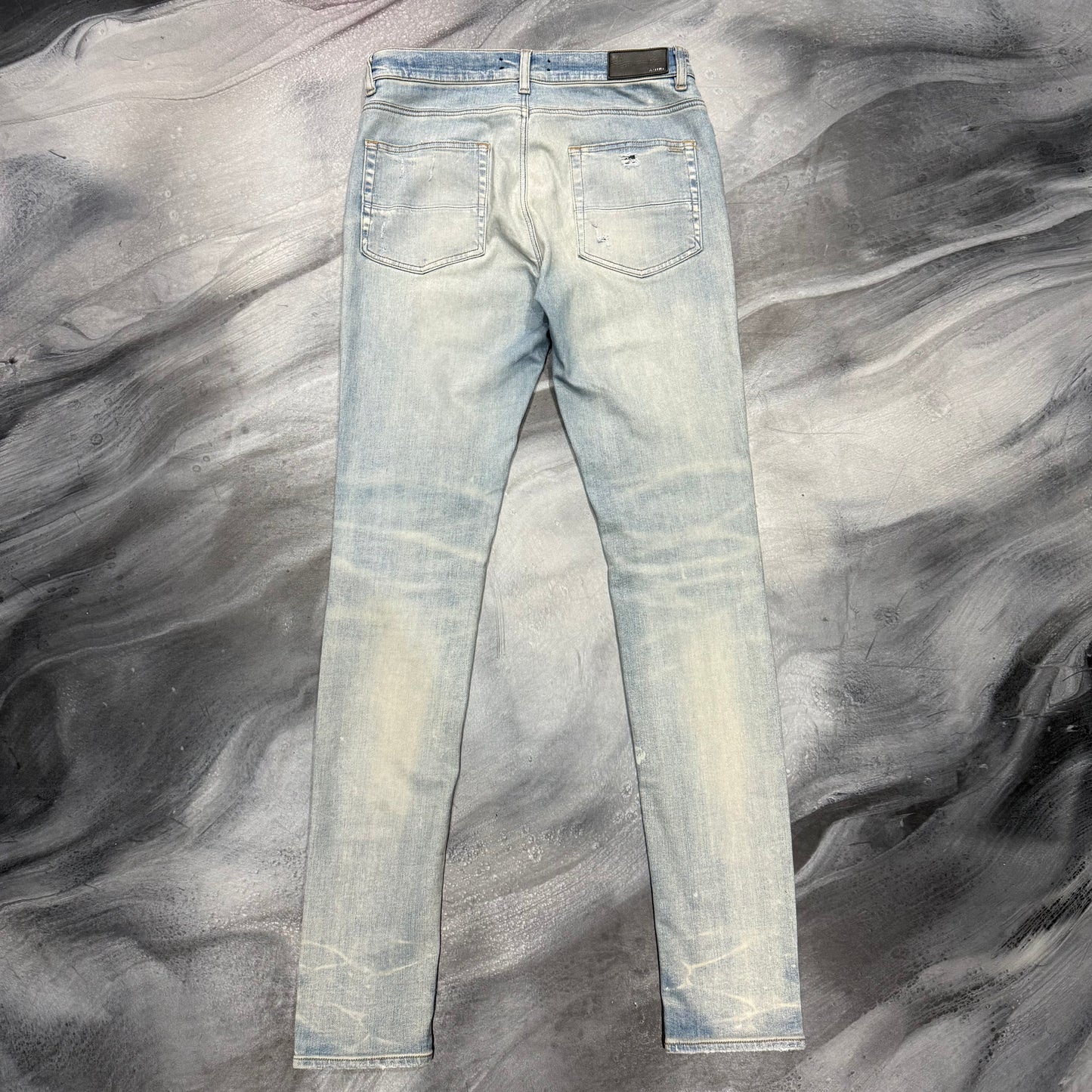 Amiri Light Blue/Black Leather Paisley Patch Jean (32)