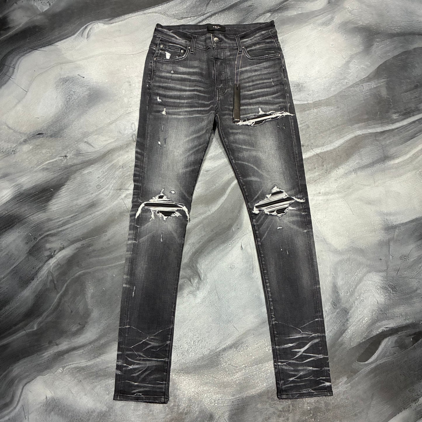 Amiri Black & Grey/Black Patch Jean (32)