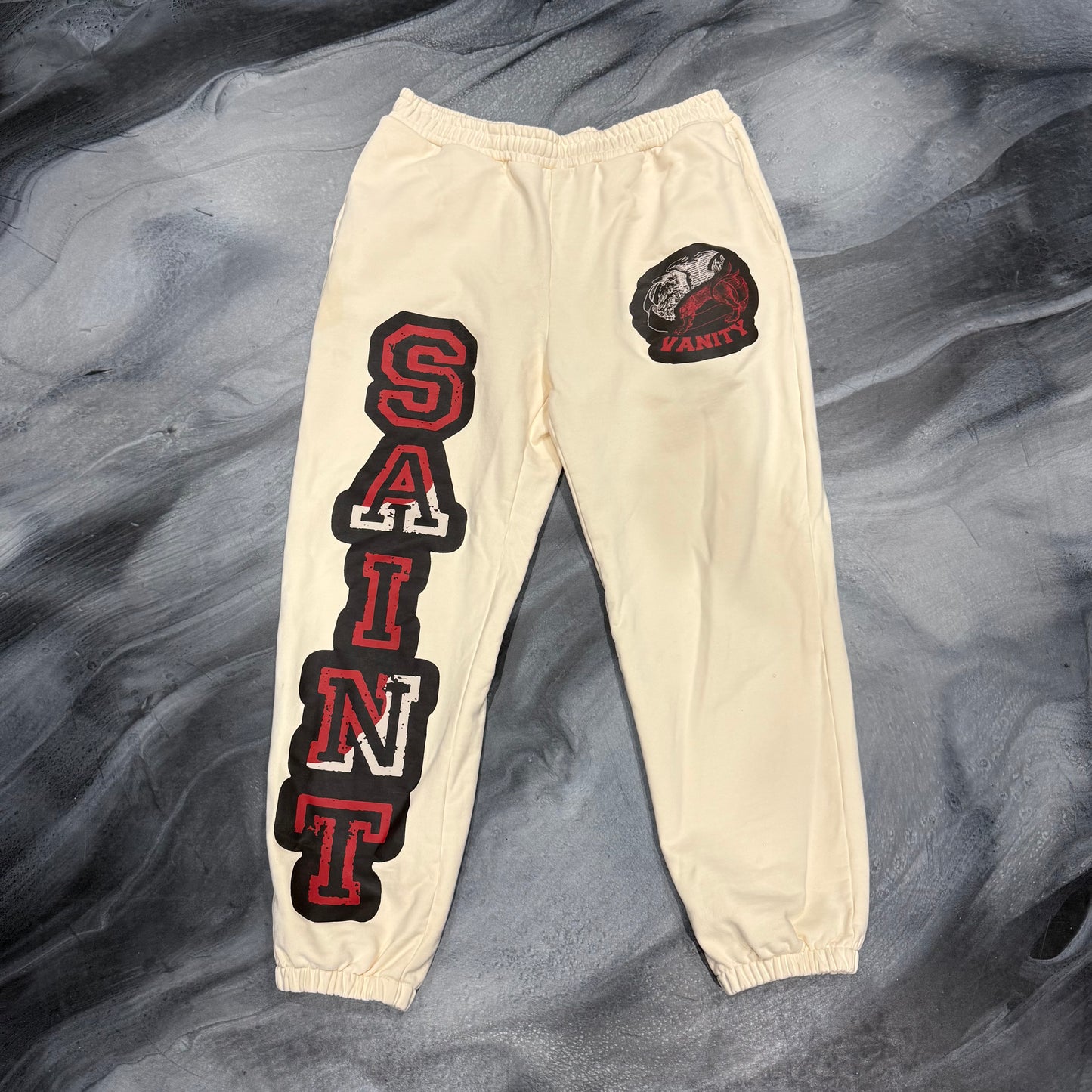 Saint Vanity Cream/Red/Black Varsity Sweatpants (XL)