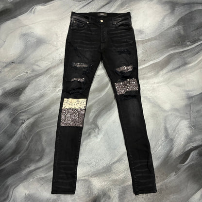 Amiri Black/Cream Bandana Patch Jean (30)